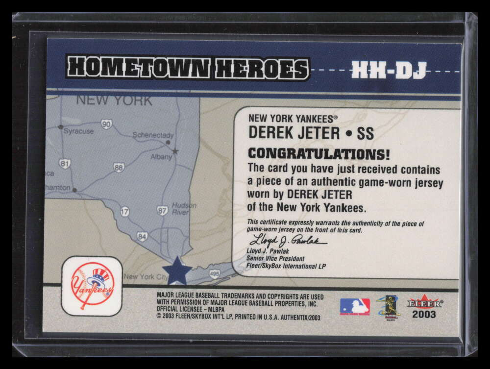 2003 Fleer Authentix Hometown Heroes Memorabilia DJ Derek Jeter Jersey