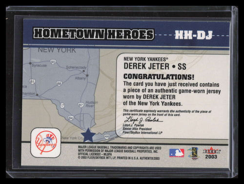 2003 Fleer Authentix Hometown Heroes Memorabilia DJ Derek Jeter Jersey