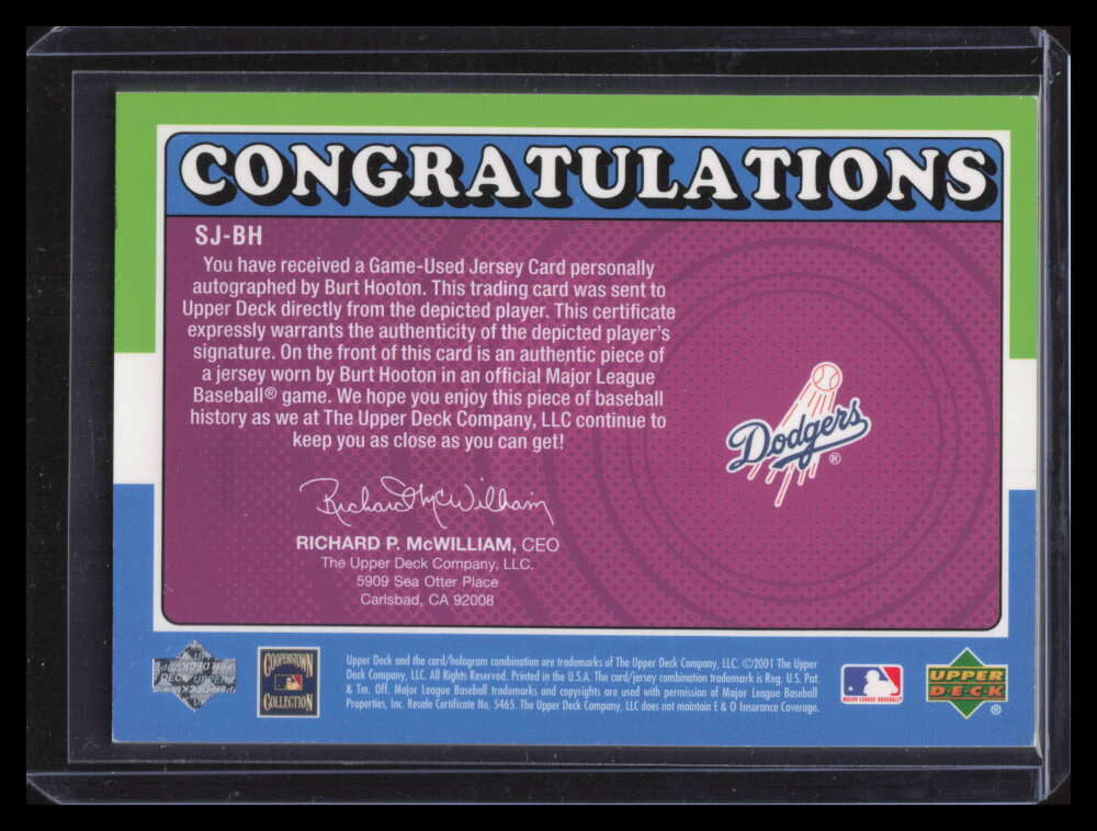 SOLD 140841 2001 Upper Deck Decade 1970's Game Jersey Autograph SJBH Burt Hooton Jersey Auto
