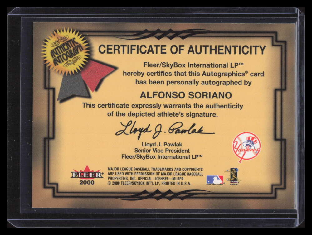 2001 Fleer Autographics Silver 92 Alonfo Soriano Auto 230/250