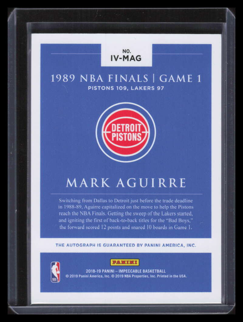 2018-19 Panini Impeccable Victory Signatures 24 Mark Aguirre Auto 35/49