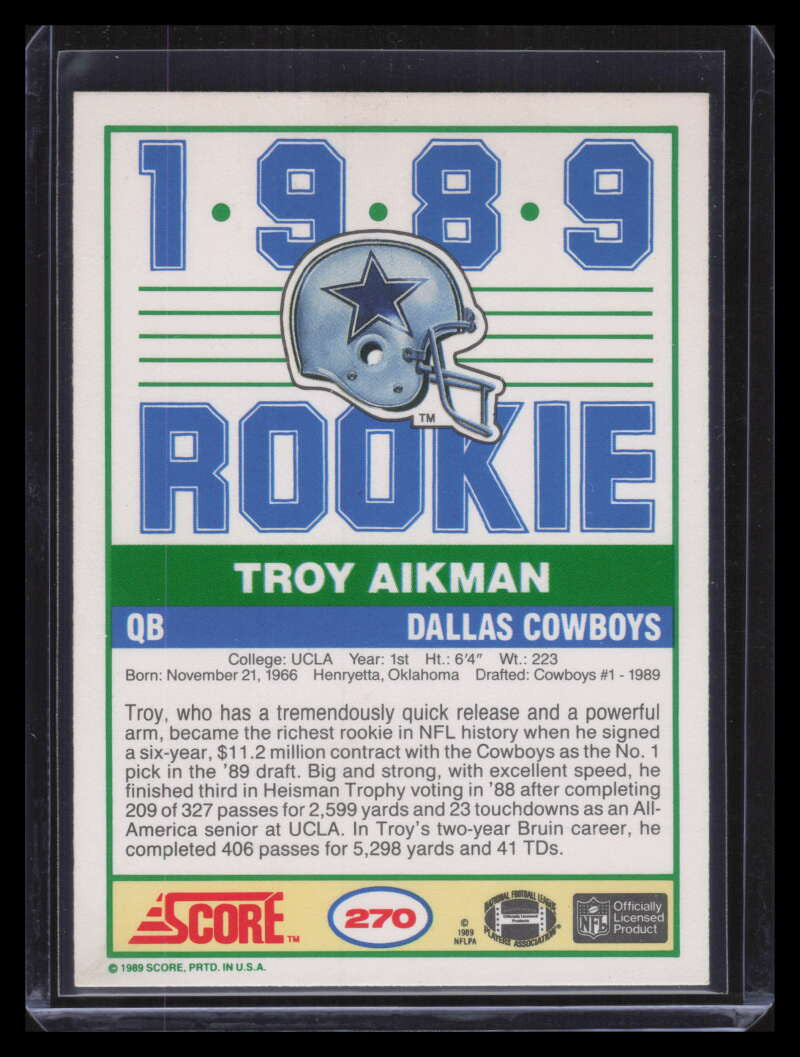 1989 Score 270 Troy Aikman Rookie 134972