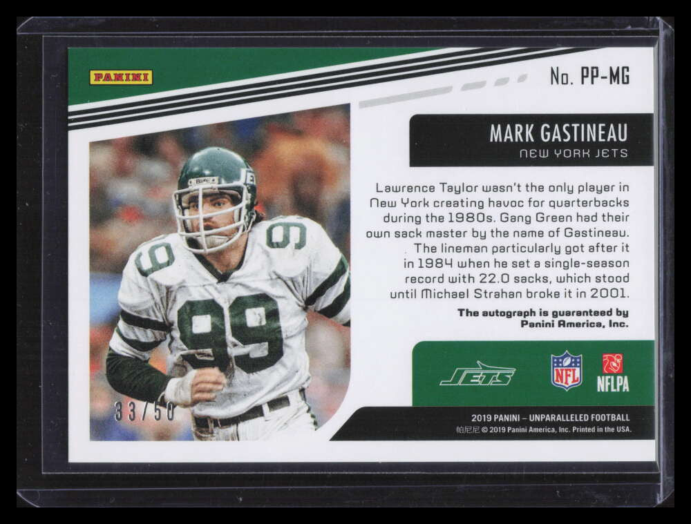 2019 Panini Unparalleled Pioneer Penmanship 16 Mark Gastineau Auto 33/50