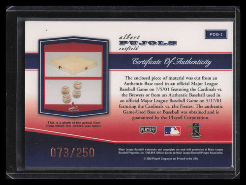 2002 Playoff Piece of the Game Materials Bronze 3 Albert Pujols Base 73/250