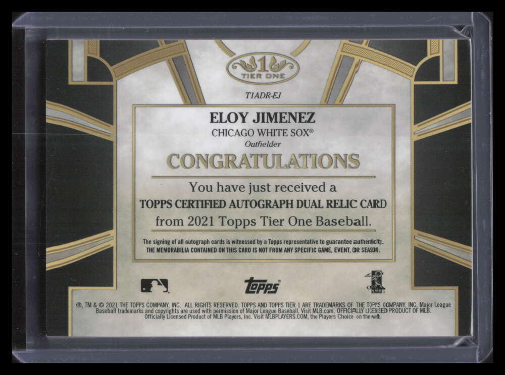 2021 Topps Tier One Autograph Relics Eloy Jimenez Dual Jersey Patch Auto 4/25