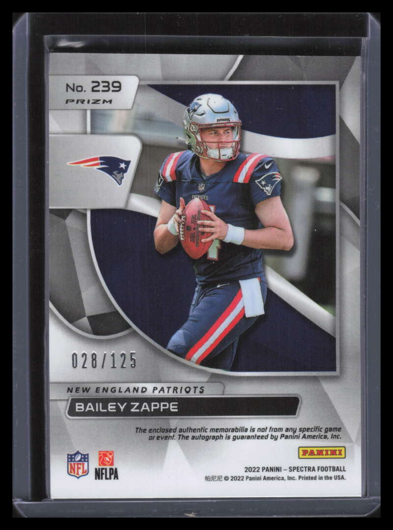 DELETE 141015 2022 Panini Spectra 239 Bailey Zappe Rookie Jersey Auto 28/125
