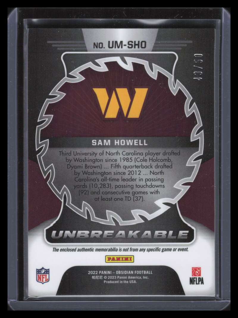 DELETE 141019 2022 Panini Obsidian Unbreakable Materials Green 6 Sam Howell Rookie Patch 43/50
