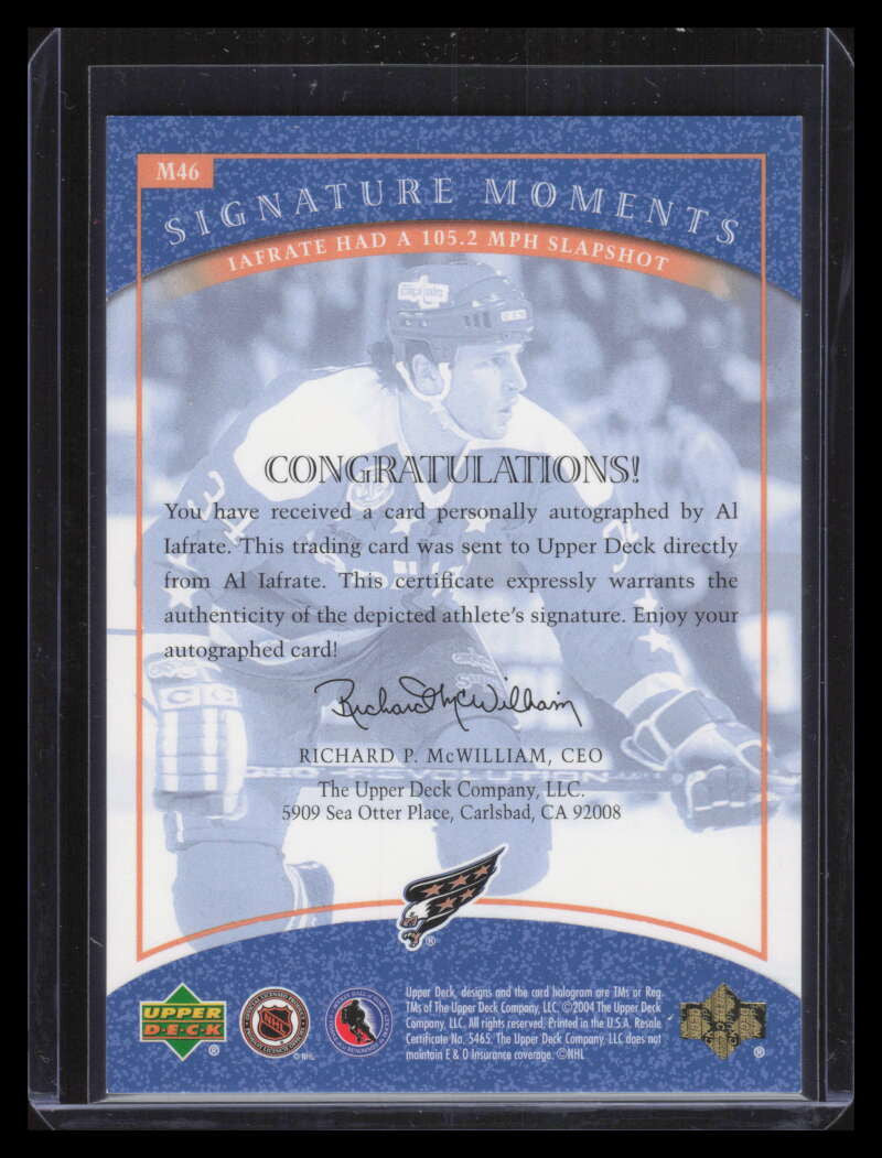 SOLD 141037 2004-05 UD Legends Classics Signature Moments m46 Al Iafrate Auto 89/125