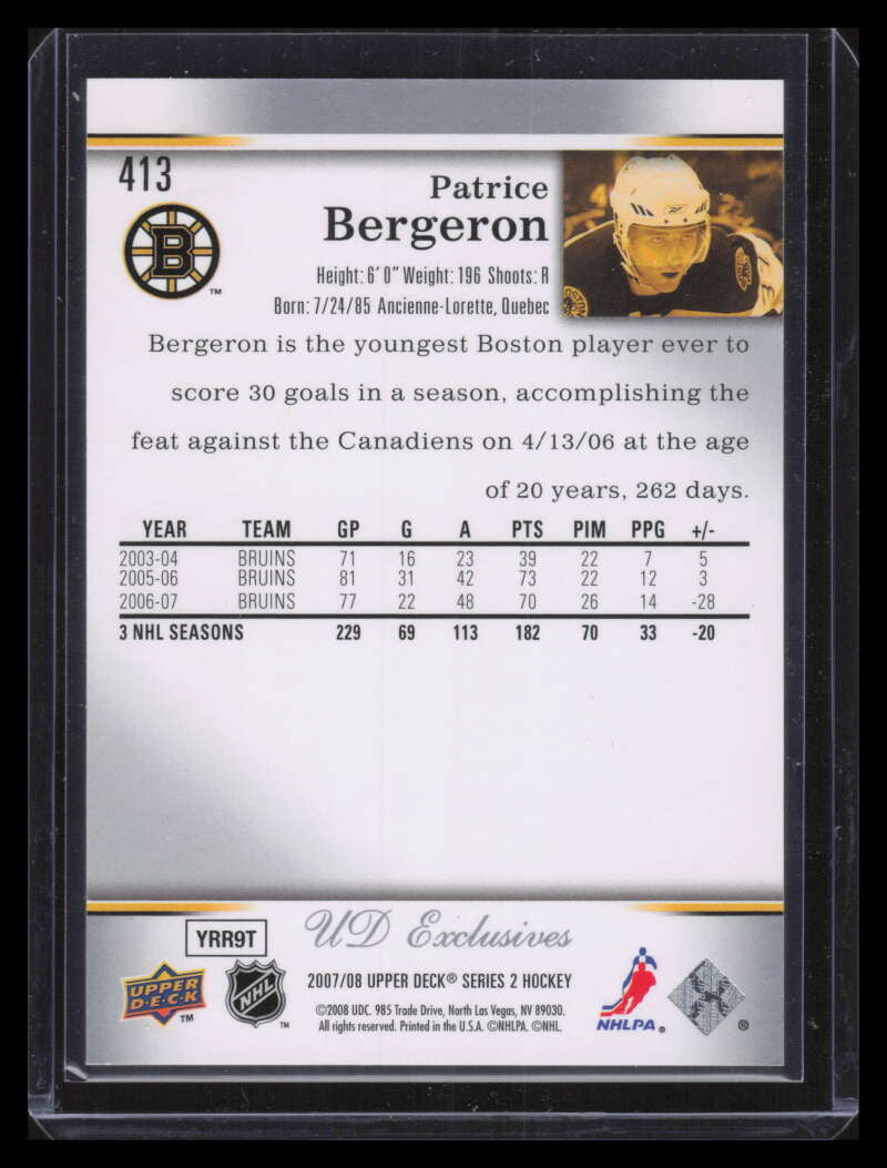 2007-08 Upper Deck Exclusives 413 Patrice Bergeron 97/100