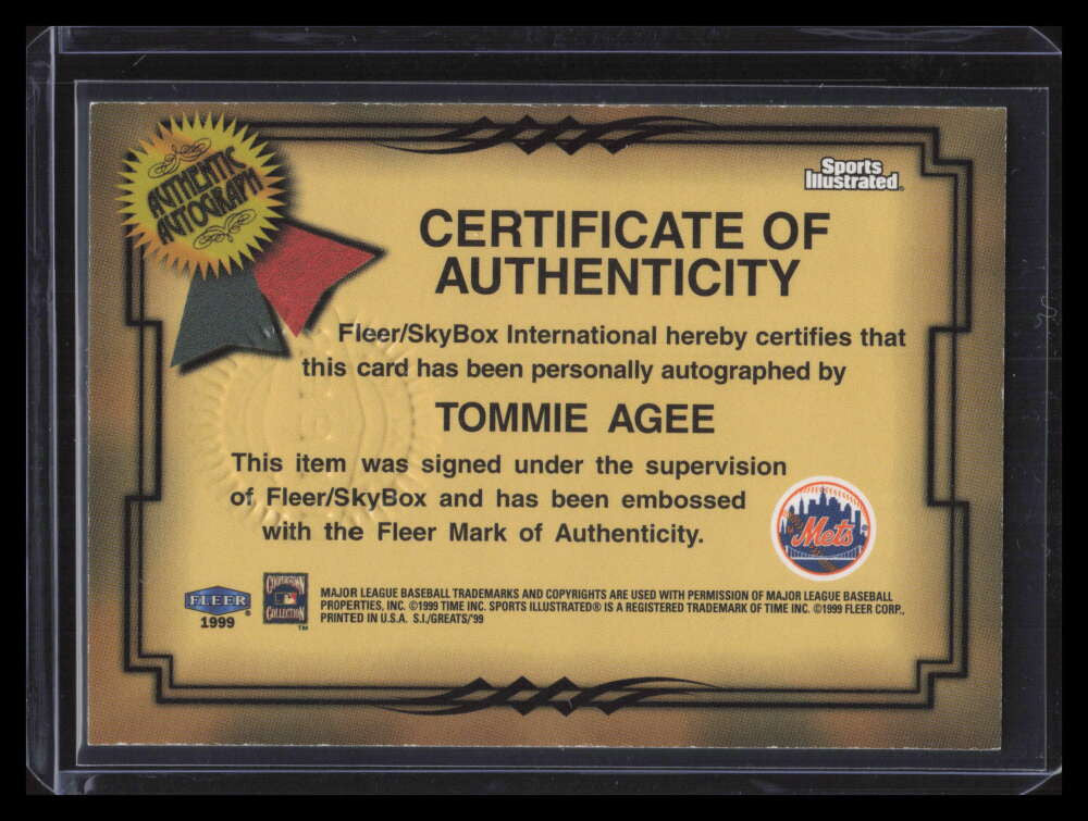 DELETE 141069 1999 Sports Illustrated Greats of the Game Autographs 1 Tommie Agee Auto