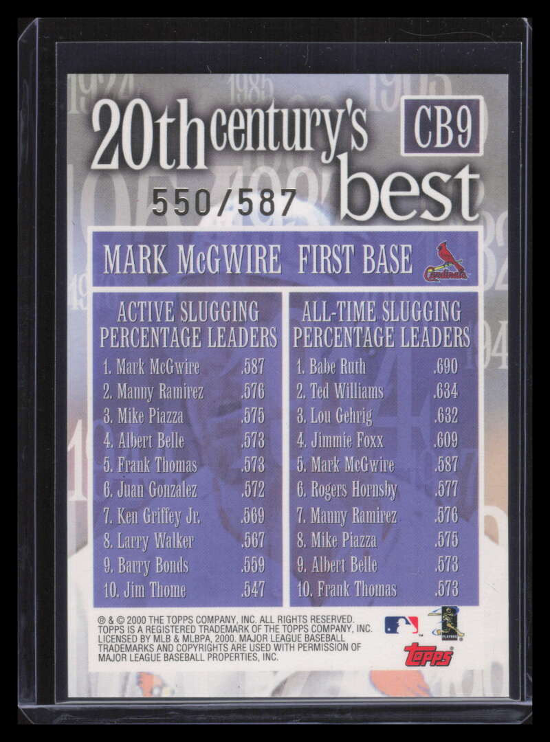 DELETE 141077 2000 Topps 20th Century Best Sequential cb9 Mark McGwire 550/587