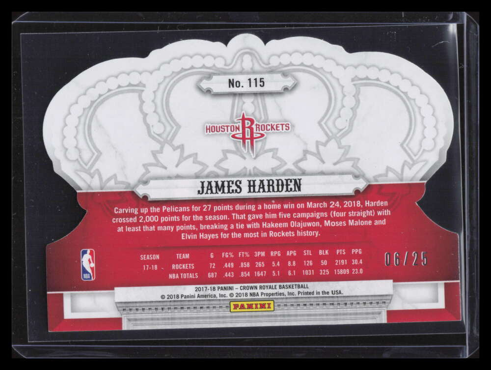 2017-18 Crown Royale Crystal Purple 115 James Harden 6/25