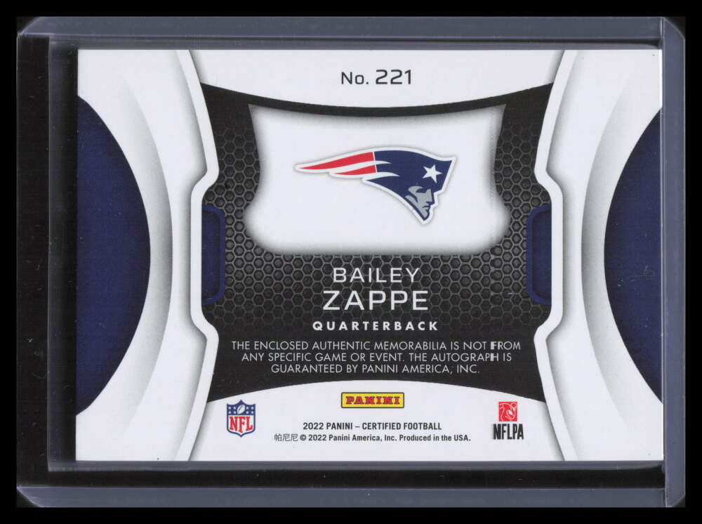 DELETE 141108 2022 Certified Mirror Bronze 221 Bailey Zappe Rookie Patch Auto 219/299