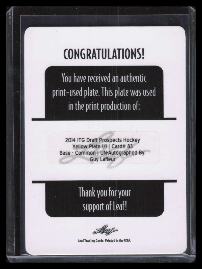 2014-15 ITG Draft Prospects Printing Plate Yellow 83 Guy Lafleur 1/1