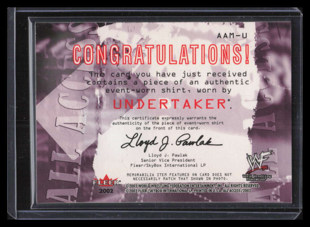 2002 Fleer WWF All Access All Access Memorabila AAMU Undertaker Shirt