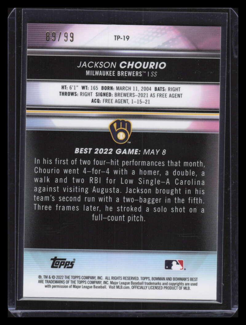 2022 Bowman's Best Green Mini Diamond Refractor Jackson Chourio Rookie 89/99