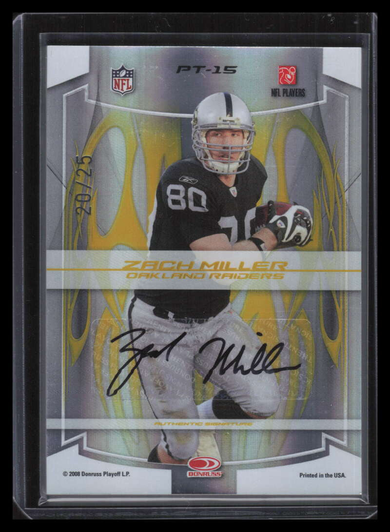 2008 Donruss Elite Passing Torch Autographs Zach Miller Dave Casper Auto 20/25