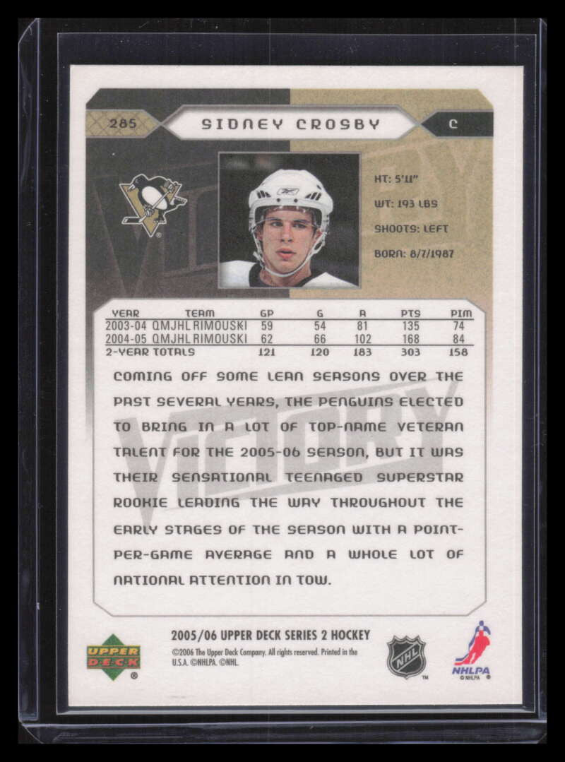 2005-06 Upper Deck Victory 285 Sidney Crosby Rookie 135276