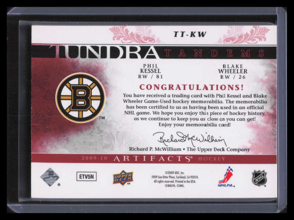 2009-10 Artifacts Tundra Tandems Patches Blake Wheeler Kessel Dual Patch 14/15