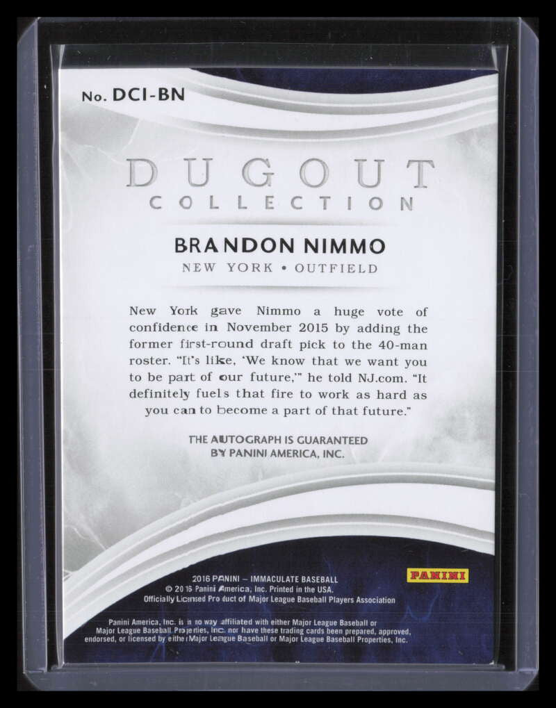 2016 Immaculate Collection Dugout Ink Red 11 Brandon Nimmo Rookie Auto 8/10