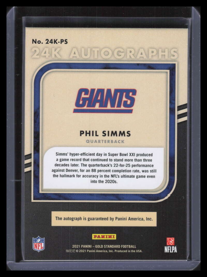 2021 Panini Gold Standard 24k Autographs Platinum 11 Phil Simms Auto 7/10