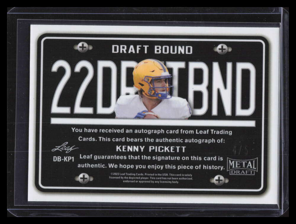 2022 Leaf Metal Draft Draft Bound Wave Zebra dbkp1 Kenny Pickett Rookie Auto 4/5