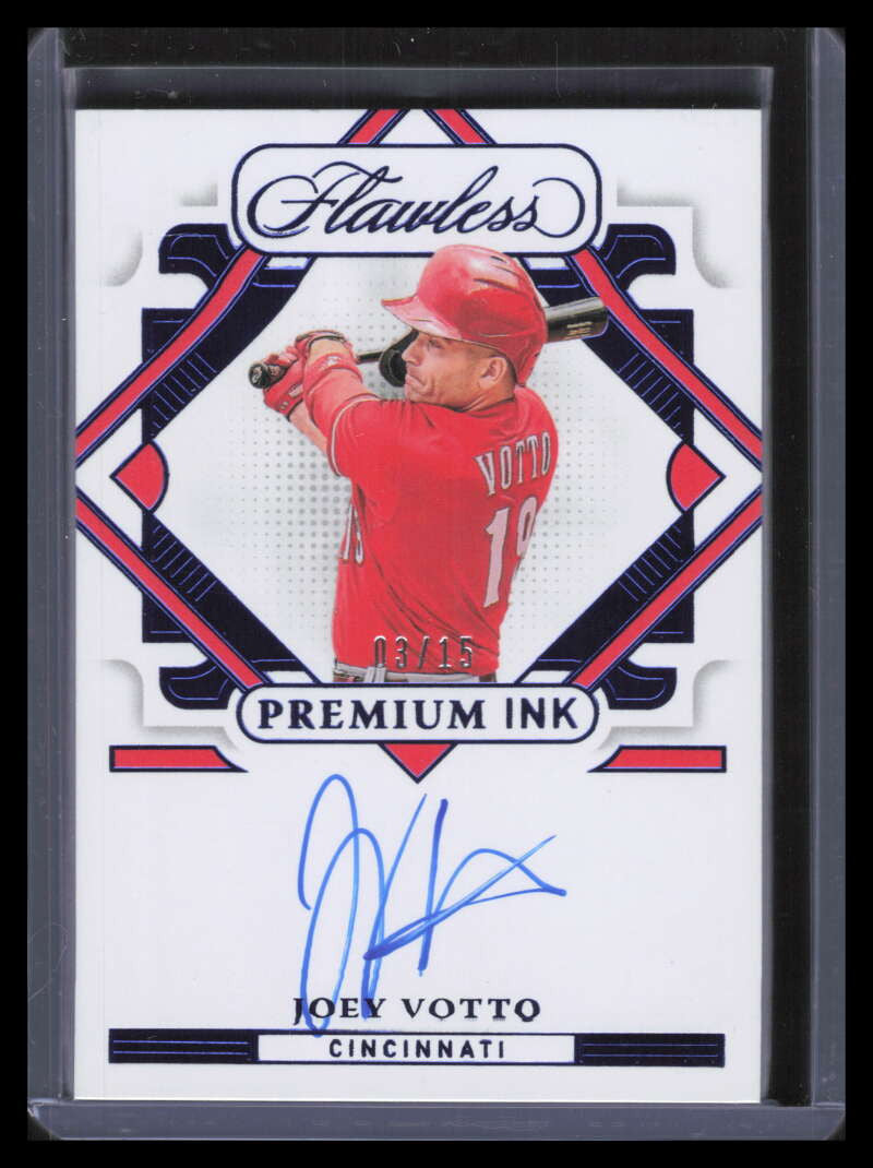 2022 Panini Flawless Premium Ink Sapphire 8 Joey Votto Auto 3/15