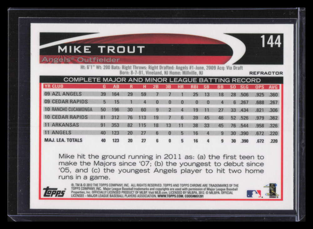 2012 Topps Chrome X-Fractor 144 Mike Trout 135403