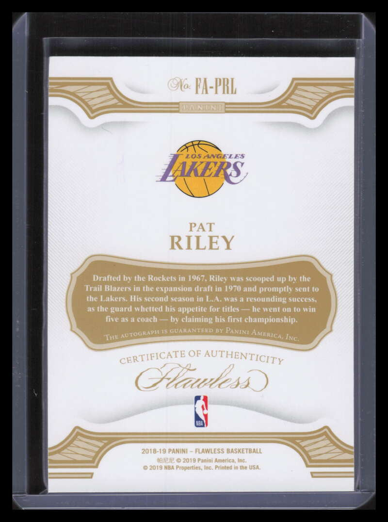 SOLD 141438 2018-19 Panini Flawless Flawless Autographs Gold 51 Pat Riley Auto 6/10
