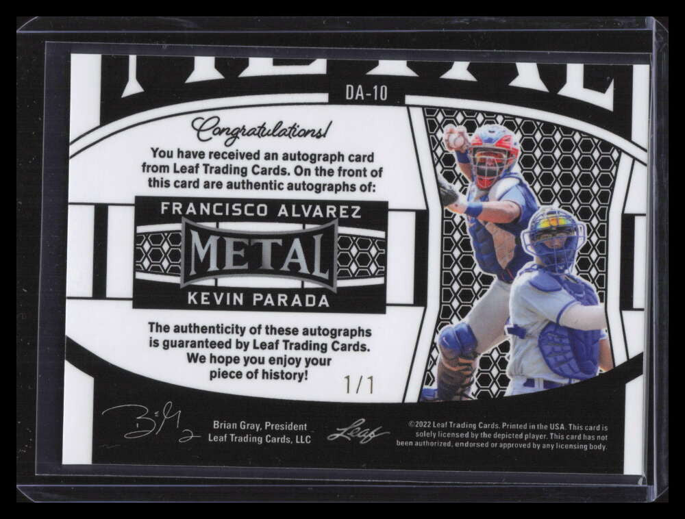2022 Leaf Metal Autograph Prismatic Gold Parada Franciso Alvarez Rookie Auto 1/1