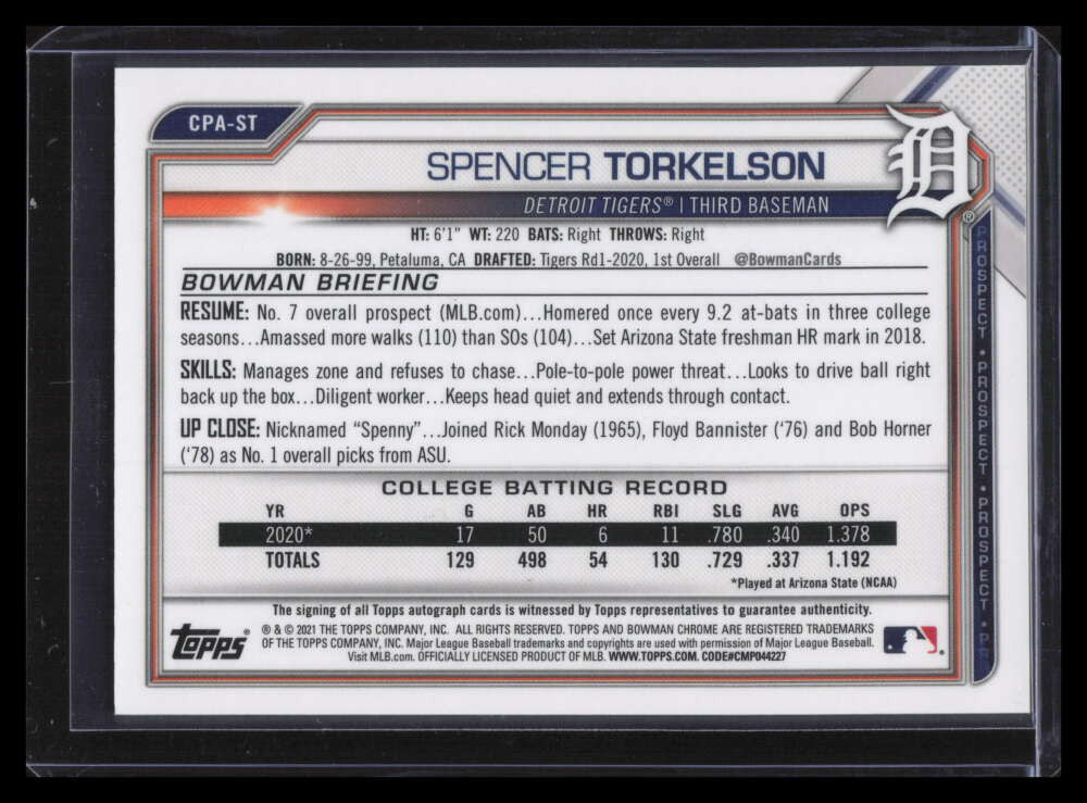 2021 Bowman Chrome Gold Shimmer Refractor Spencer Torkelson Rookie Auto 36/50