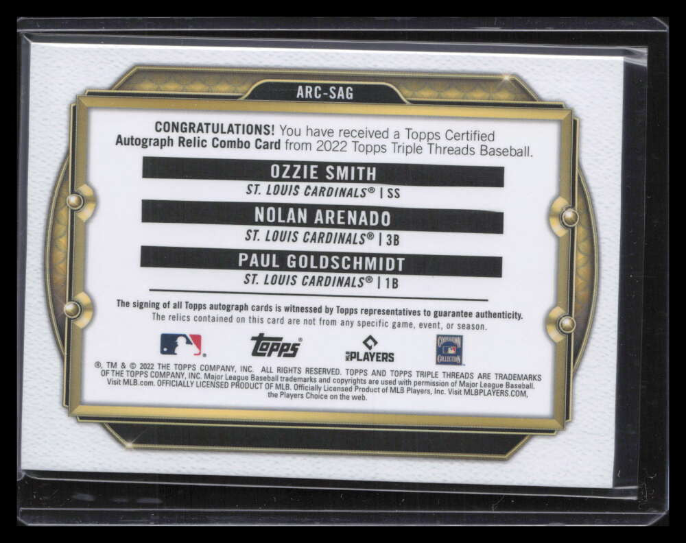 2022 Topps Triple Threads Goldschmidt Ozzie Smith Arenado Bat Jersey Auto 15/27