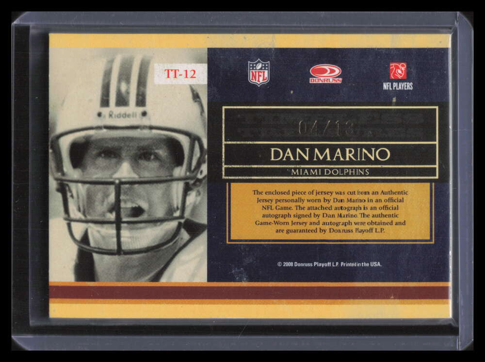 2008 Donruss Classics Timeless Treasures Autographs Dan Marino Patch Auto 4/13