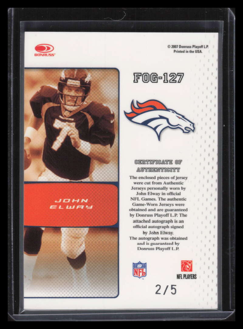 2007 Leaf Certified Fabric of the Game Autographs 127 John Elway Jersey Auto 2/5