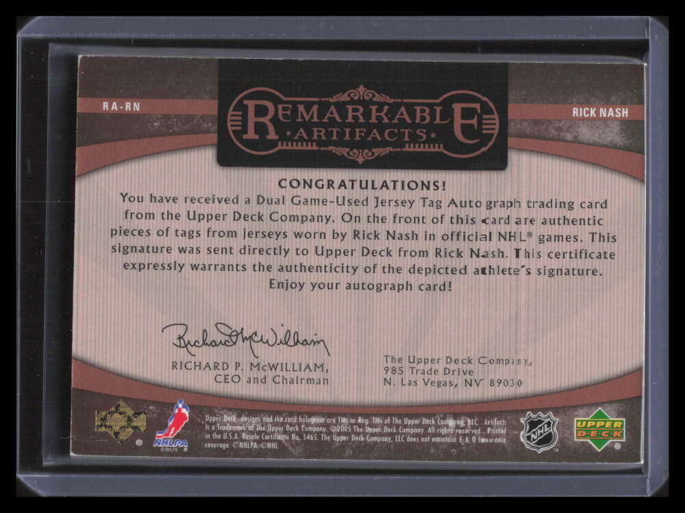 2005-06 Artifacts Remarkable Artifacts Dual RARN Rick Nash Dual Patch Auto 1/1