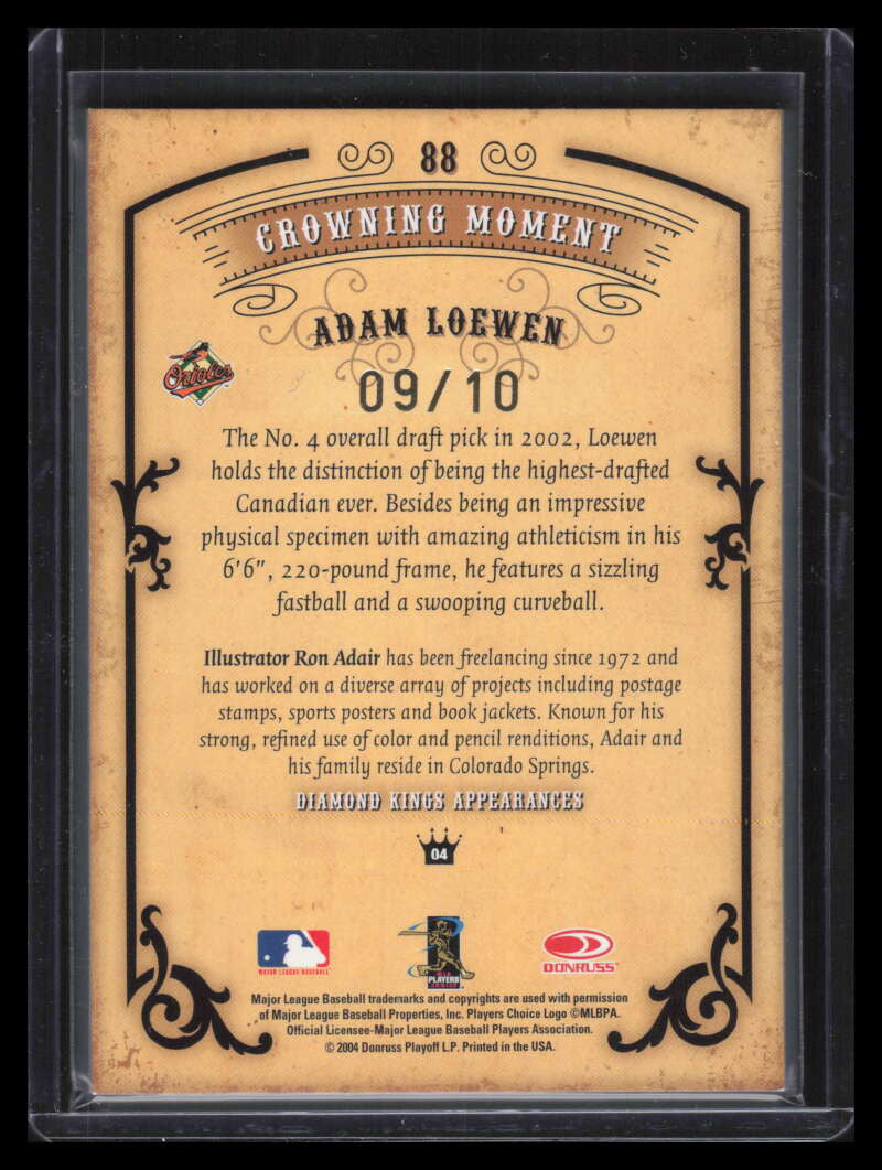 2004 Diamond Kings DK Signatures Gold 88 Adam Loewen Auto 9/10