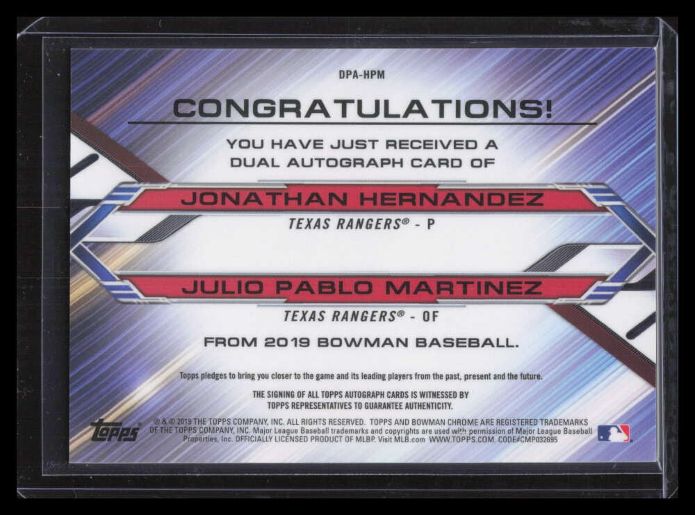 2019 Bowman Chrome Autographs Martinez Jonathan Hernandez Rookie Dual Auto 2/25