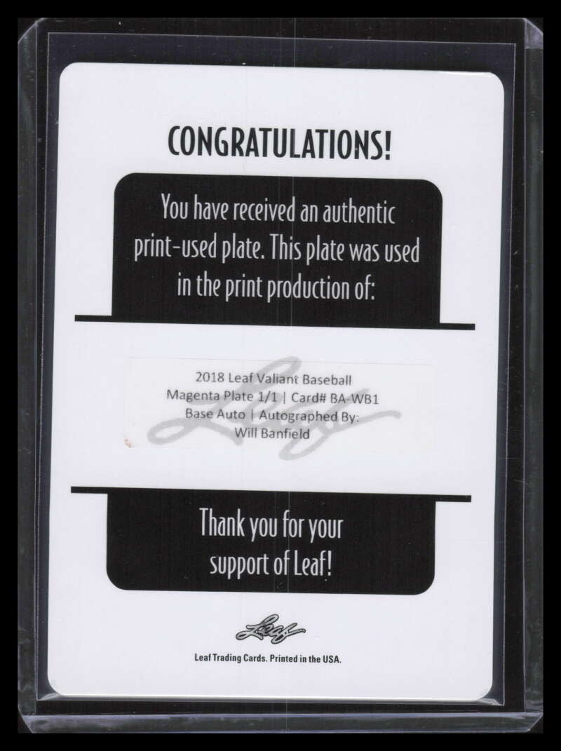 2018 Leaf Valiant Printing Plate Magenta bawb1 Will Banfield Rookie Auto 1/1
