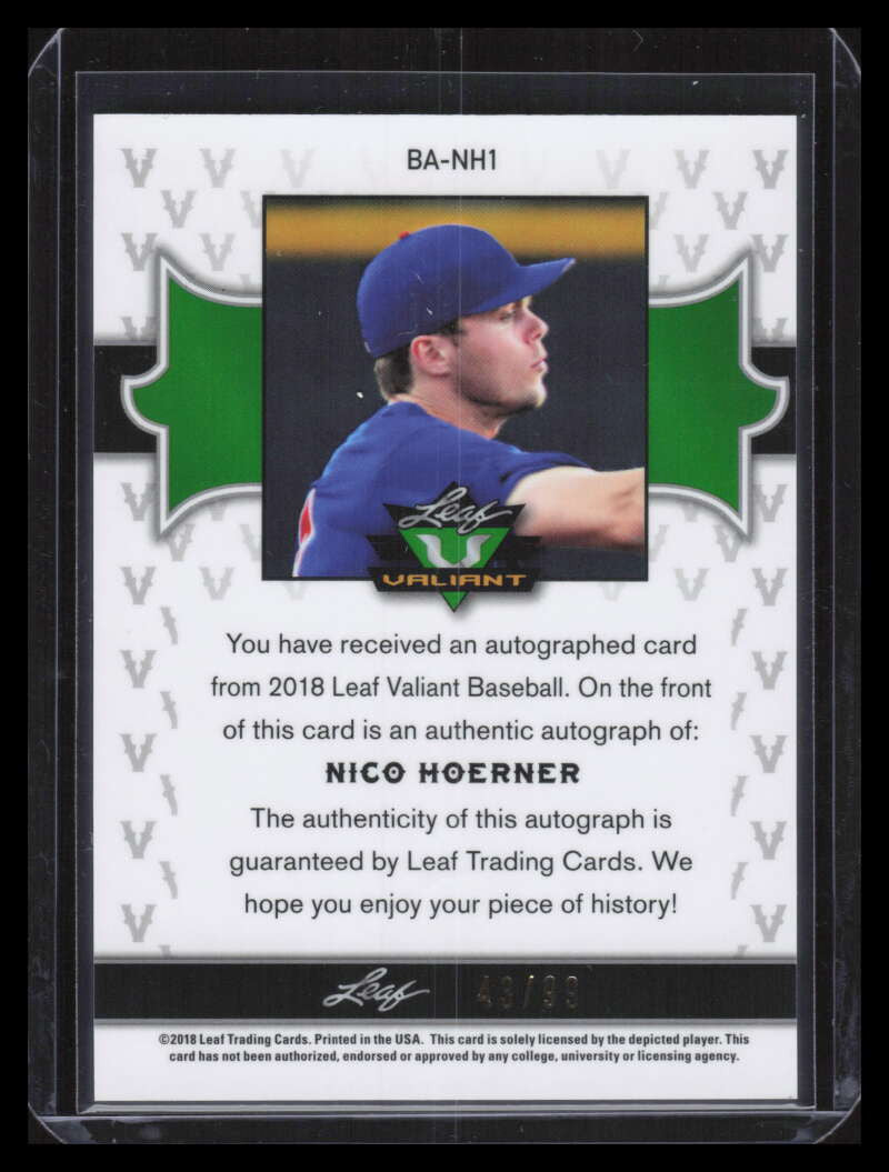 2018 Leaf Valiant banh1 Nico Hoerner Rookie Auto 43/99