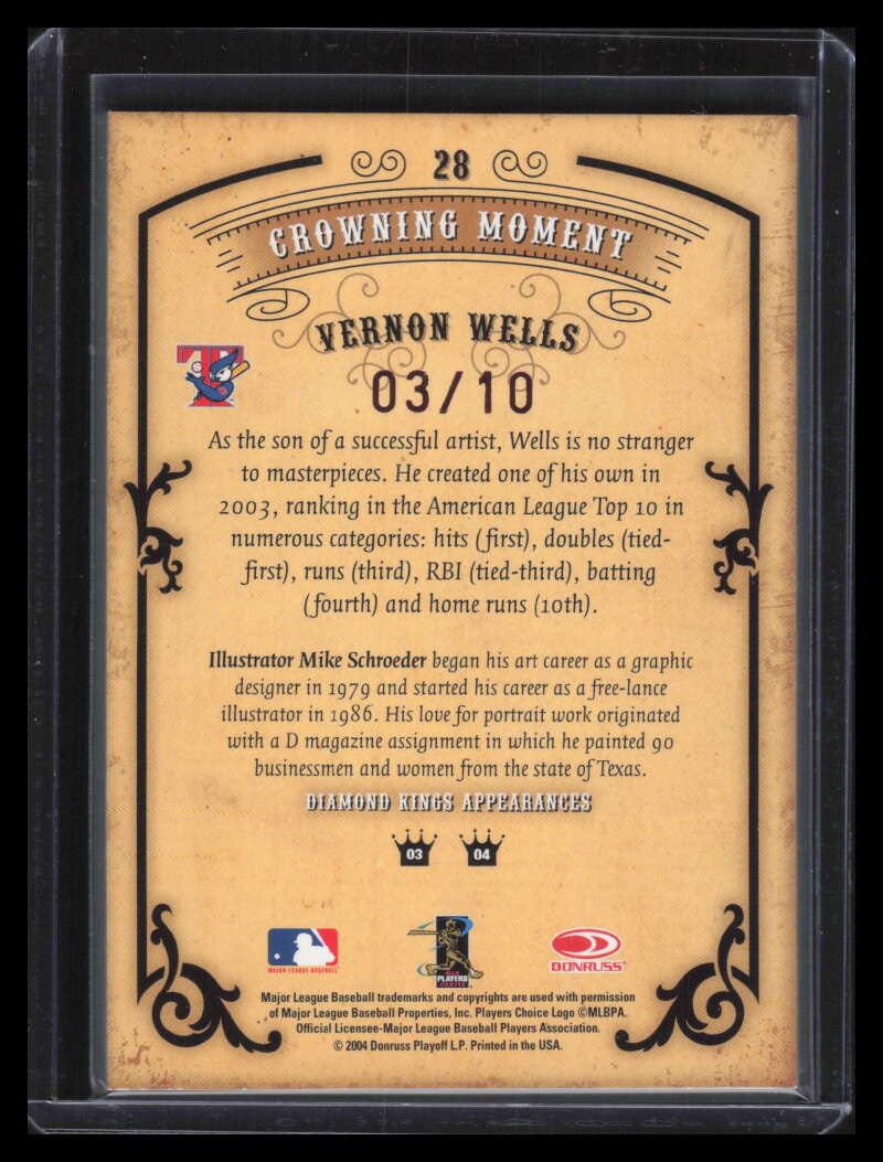 2004 Diamond Kings DK Signatures Bronze 28 Vernon Wells Auto 3/10