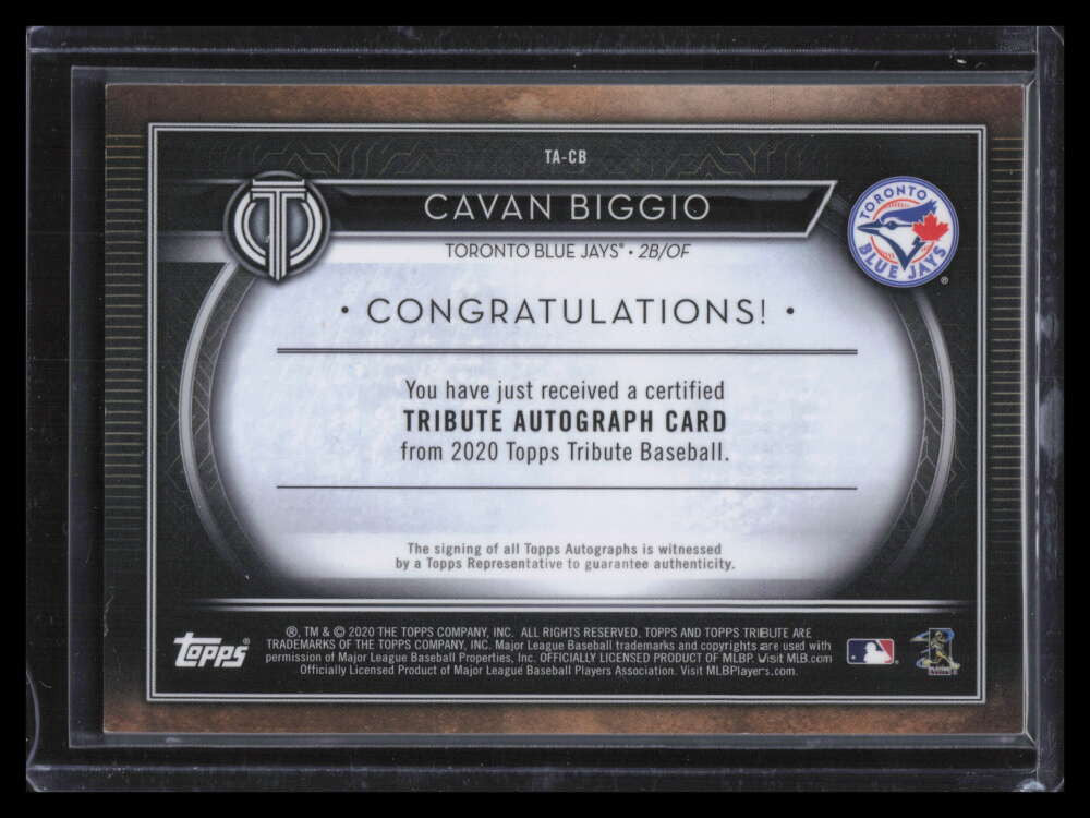 2020 Topps Tribute Autographs Purple TACB Cavan Biggio Auto 38/50