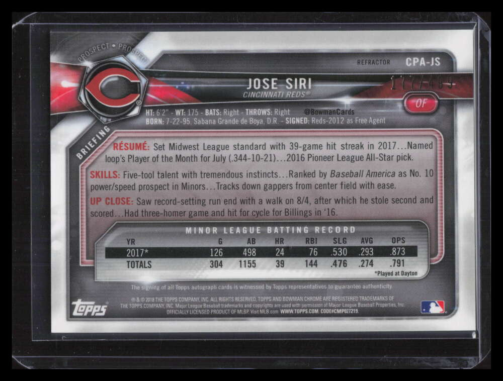 DELETE 141612 2018 Bowman Chrome Autographs Refractor CPAJS Jose Siri Rookie Auto 177/499