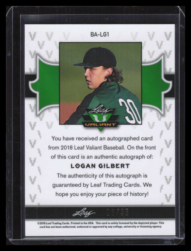 2018 Leaf Valiant Orange balg1 Logan Gilbert Rookie Auto 28/35