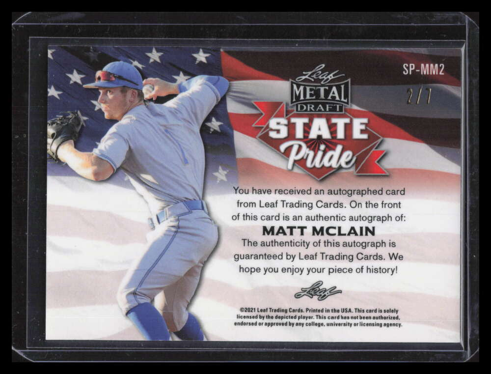 DELETE 141629 2021 Leaf Metal Draft State Pride Purple Mojo spmm2 Matt McLain Rookie Auto 2/7