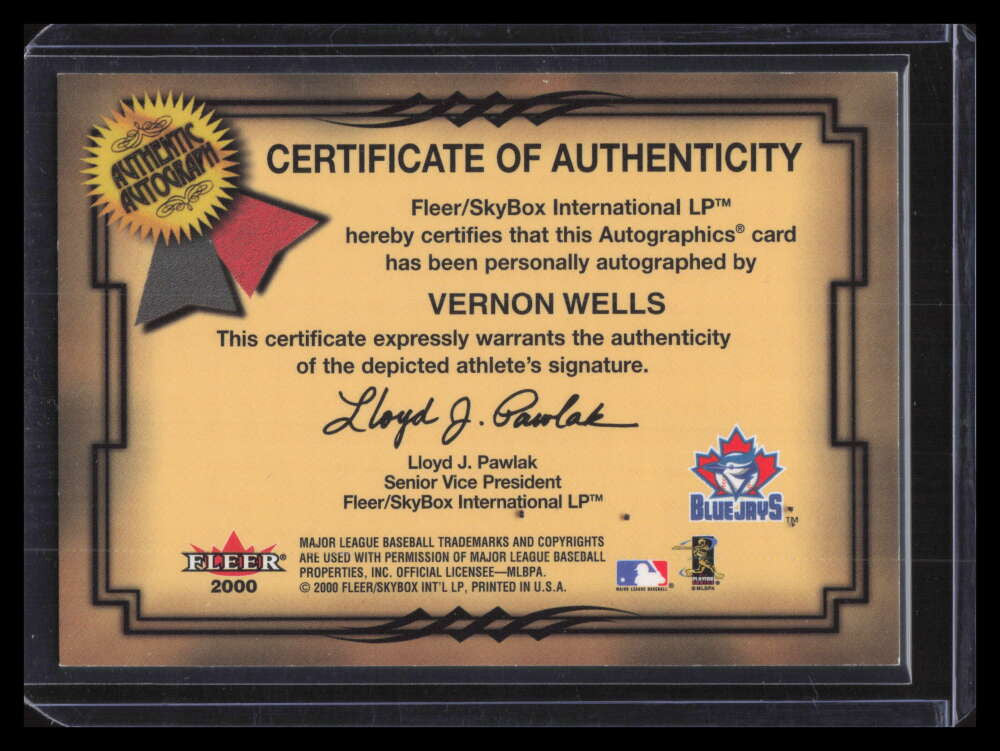 2001 Fleer Autographics Silver 103 Vernon Wells Auto 218/250