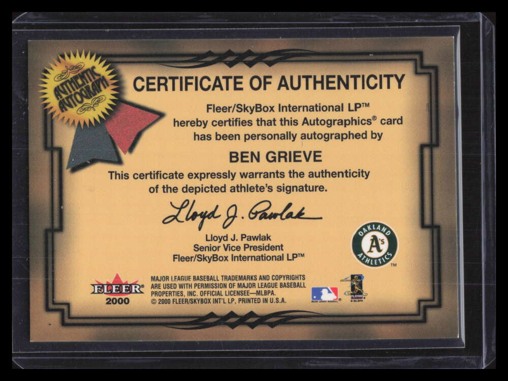 2001 Fleer Autographics Silver 38 Ben Grieve Auto 234/250