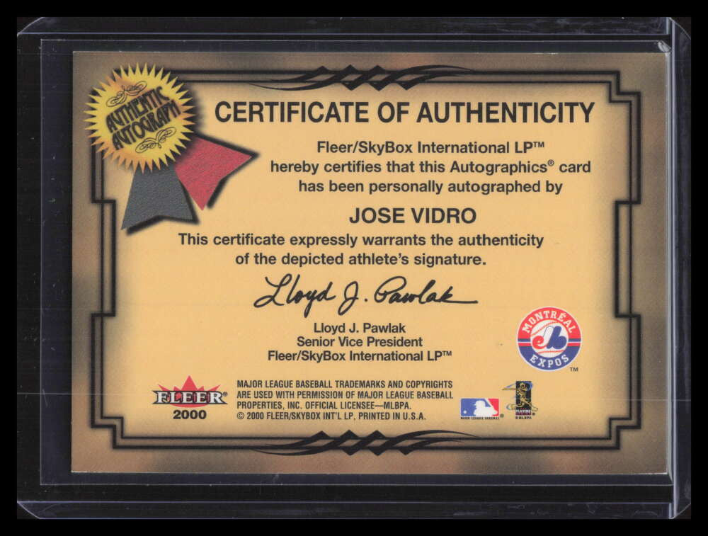 2001 Fleer Autographics Gold 102 Jose Vidro Auto 19/50
