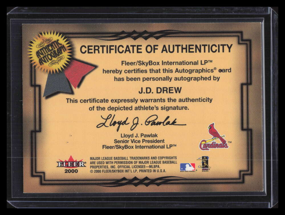 2001 Fleer Autographics Silver 26 J. D. Drew Auto 129/250