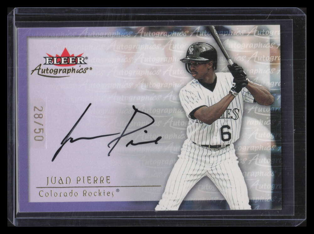 2001 Fleer Autographics Gold 82 Juan Pierre Auto 28/50