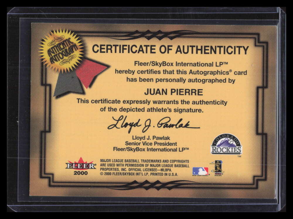 2001 Fleer Autographics Gold 82 Juan Pierre Auto 28/50